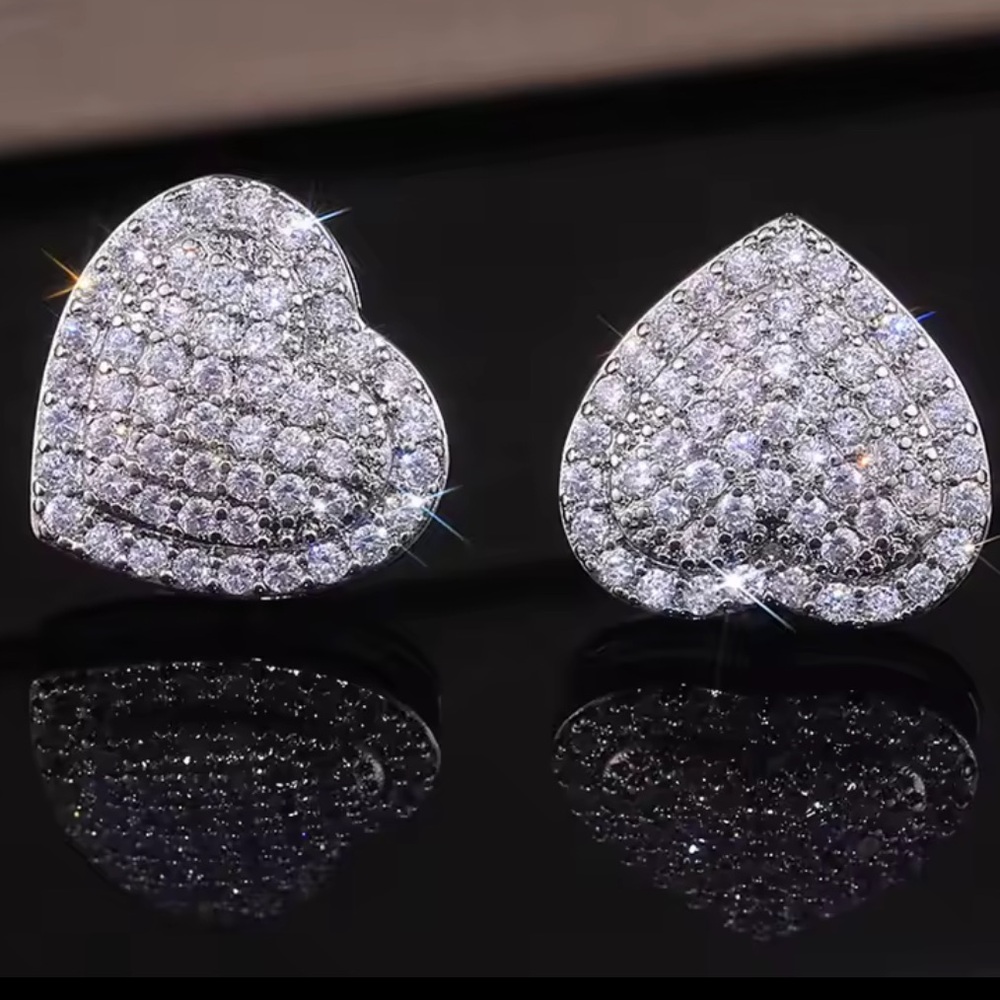 Elegant Silver Heart Stud Earrings